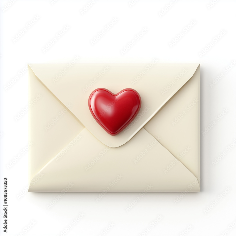 Sealed love letter envelope with red heart on white background Sealed love letter envelope with red heart on white background
