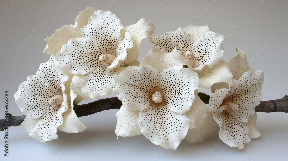 Elegant white flowers with intricate patterns on branch, showcasing delicate beauty and natural artistry. Perfect for floral arrangements or nature themed decor Elegant white flowers with intricate patterns on branch, showcasing delicate beauty and natural artistry. Perfect for floral arrangements or nature themed decor