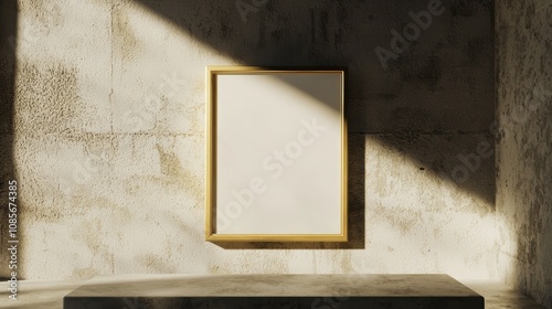 A goldframed mockup on a shabbychic chest of drawers, styled with candles and soft textiles in a romantic vintage setting photo