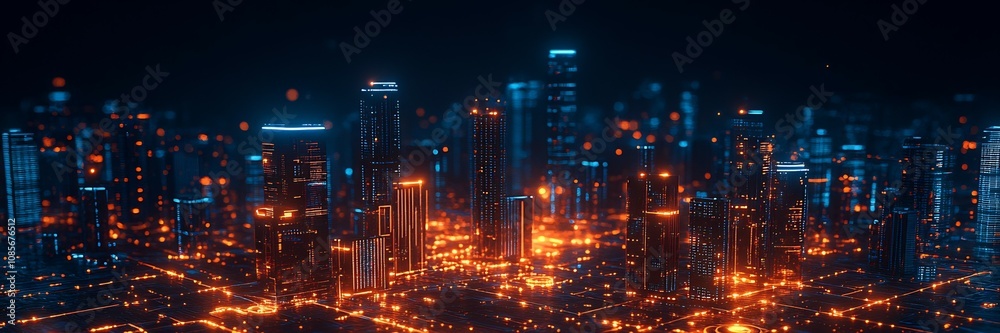 Fototapeta premium Digital business ecosystem visual showing interconnected tech platform glowing data exchanges secure online systems representing business technology