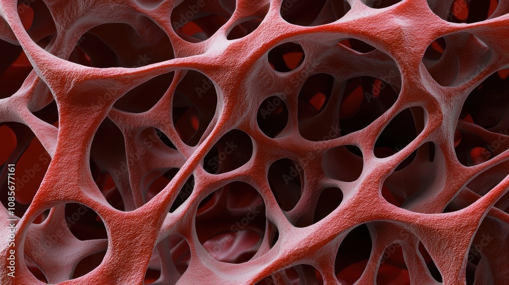 Microscopic view of red human cells with intricate textures, representing cellular biology and scientific discovery Microscopic view of red human cells with intricate textures, representing cellular biology and scientific discovery