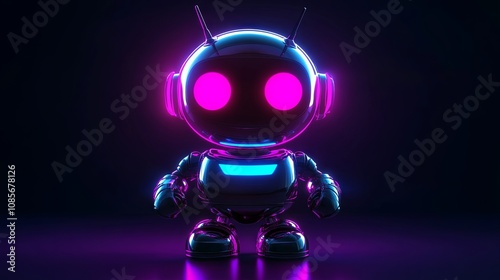 Cute neon cartoon android robot 