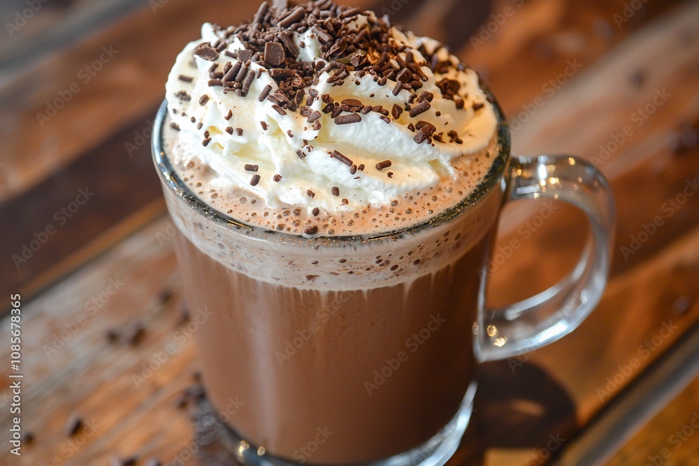 Delicious Hot Chocolate Topped with Whipped Cream and Chocolate Shavings Delicious Hot Chocolate Topped with Whipped Cream and Chocolate Shavings