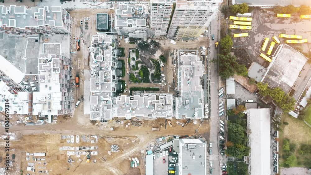 Urban construction site progress with buildings under development and landscaping in the heart of the city during daylight hours Urban construction site progress with buildings under development and landscaping in the heart of the city during daylight hours
