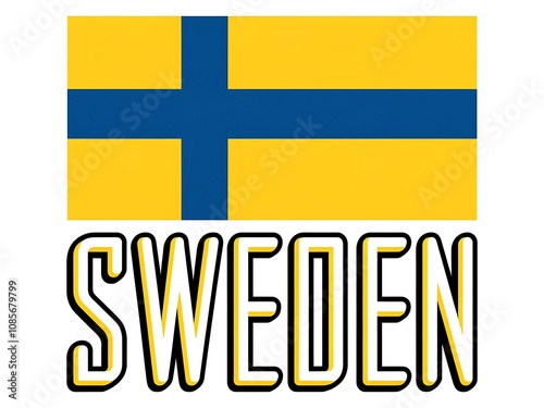 Swedish Flag With Bold Text Sweden photo