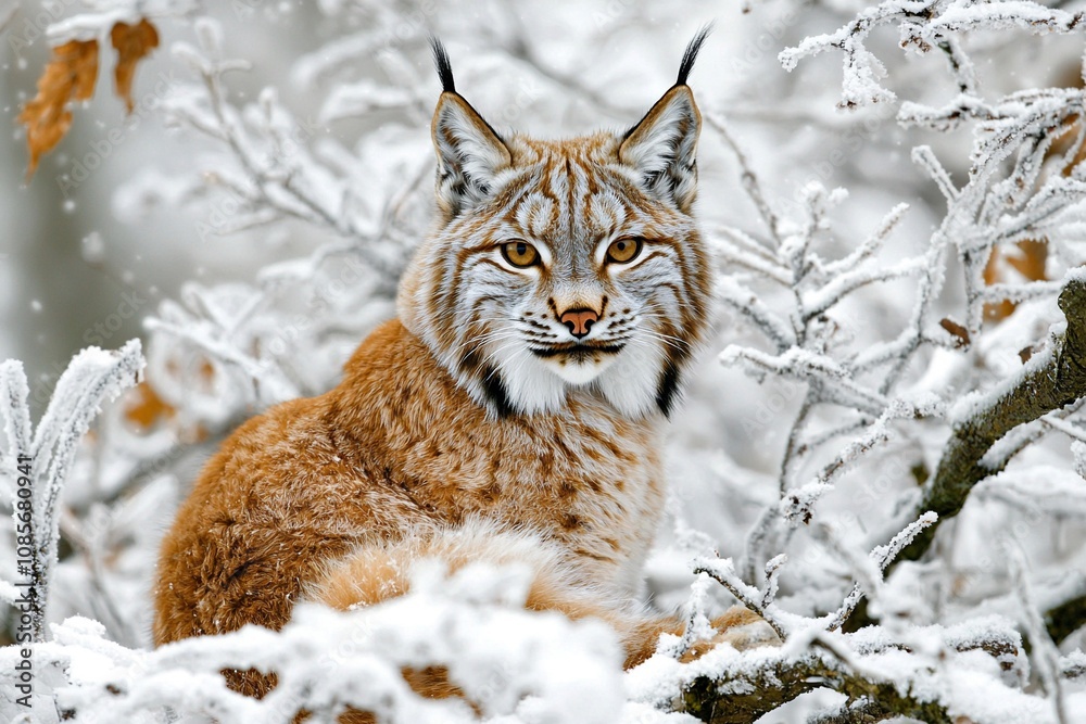 Fototapeta premium Majestic Lynx in a Snowy Winter Landscape