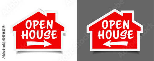 Open house sign in the shape of a house,