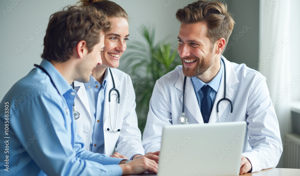 doctors and colleagues are discussing in the office in front of a laptop doctors and colleagues are discussing in the office in front of a laptop