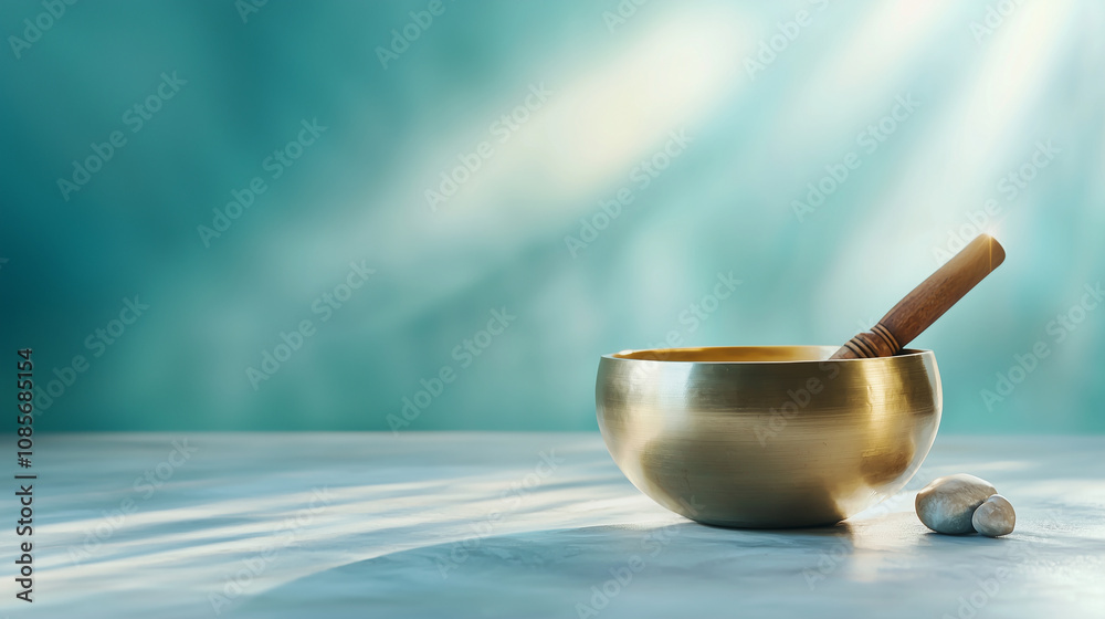 Lone Singing Bowl with Light Halo Symbolizing Purity and Enlightenment Lone Singing Bowl with Light Halo Symbolizing Purity and Enlightenment