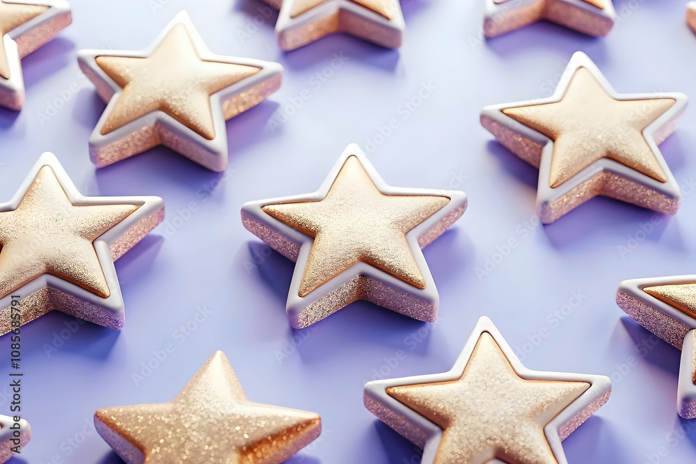 Delicate Golden Star Shaped Cookies Brightly Decorated Party Treats