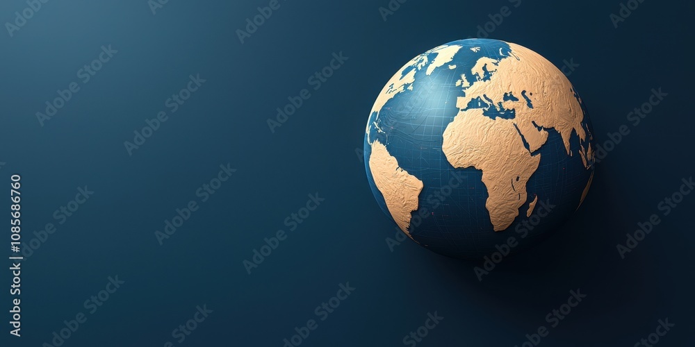 Fototapeta premium Detailed 3D Illustration of Earth Showing Continents with a Focus on Africa and Europe Against a Dark Blue Background for Global Themes