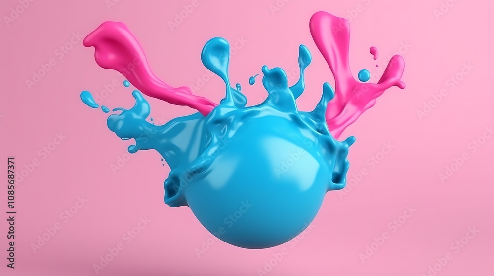 Pink and Blue Paint Splashing Around Sphere Pink and Blue Paint Splashing Around Sphere