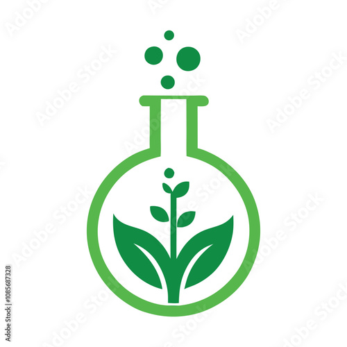 Creative Beaker Lab Herbal Logo Vector Design for Natural Products. photo