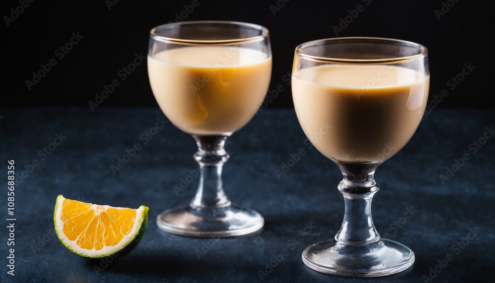 cream liqueur in glass, on a vibrant dark background , bring out the color of the drink cream liqueur in glass, on a vibrant dark background , bring out the color of the drink
