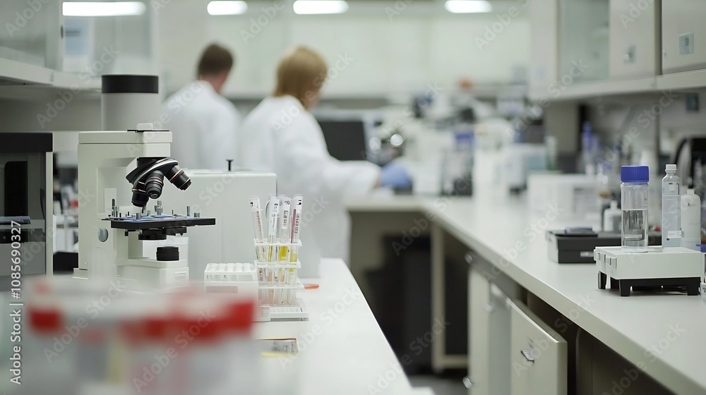 Diagnostic Laboratory Setting with Researchers Examining Test Results Diagnostic Laboratory Setting with Researchers Examining Test Results