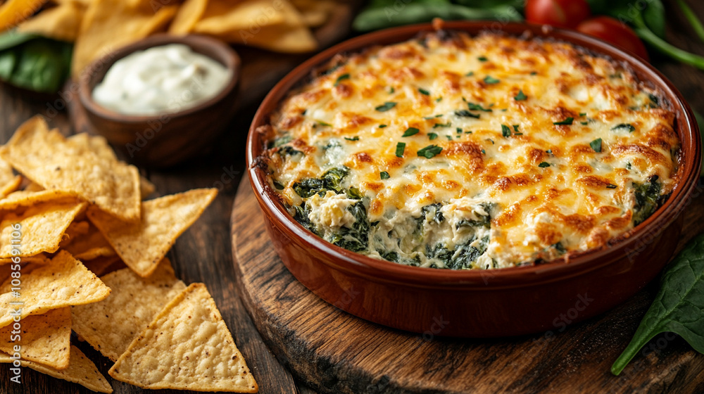 creamy cheesy spinach and artichoke dip served with crispy tortilla chips perfect for parties, gatherings, or a cozy snack to share with friends and family creamy cheesy spinach and artichoke dip served with crispy tortilla chips perfect for parties, gatherings, or a cozy snack to share with friends and family