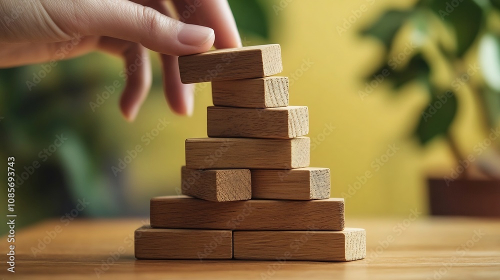Hand Arranging Geometric Wood Blocks for Health Insurance Concept Hand Arranging Geometric Wood Blocks for Health Insurance Concept