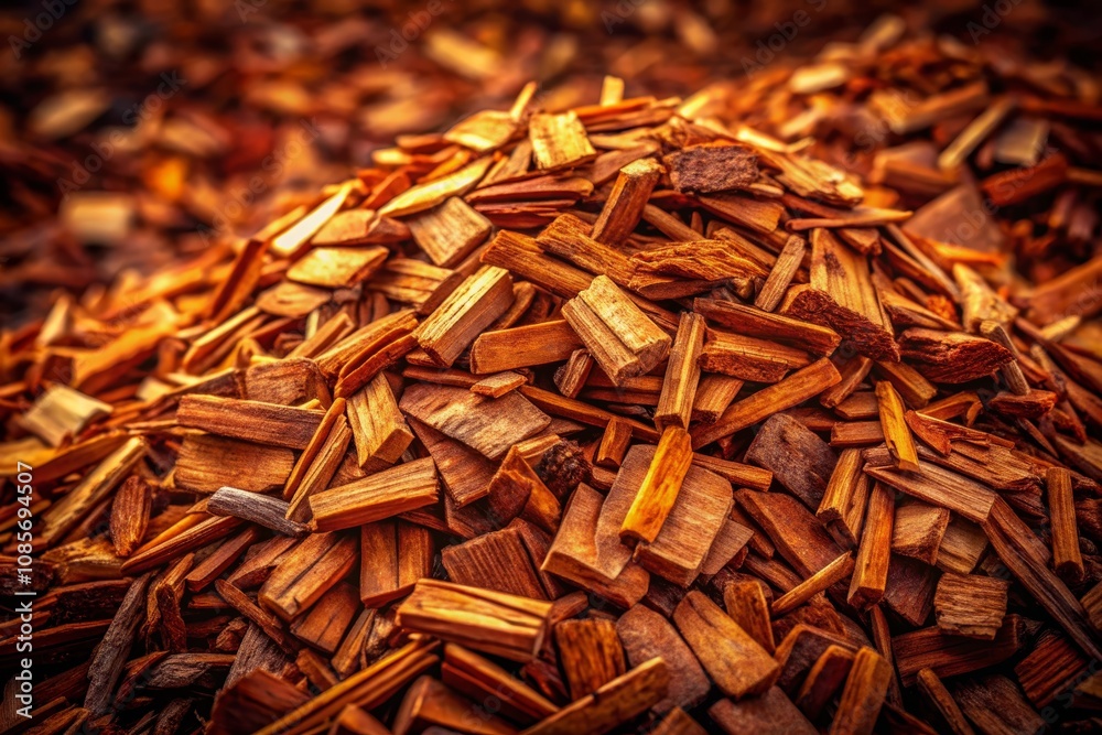 A Close-Up View of a Textured Pile of Brownish Wood Chips, Ideal for Landscaping, Mulching, and Natural Aesthetic Applications in Outdoor Spaces A Close-Up View of a Textured Pile of Brownish Wood Chips, Ideal for Landscaping, Mulching, and Natural Aesthetic Applications in Outdoor Spaces