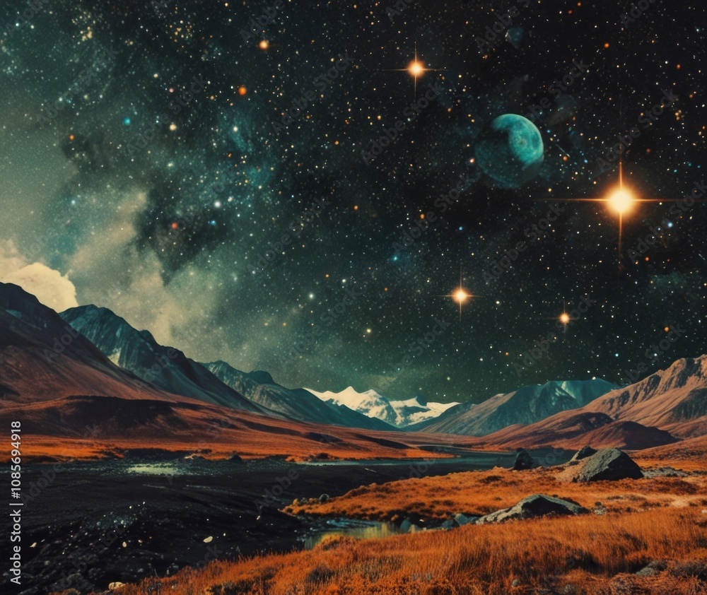 Fototapeta premium space against the backdrop of a futuristic mountain landscape