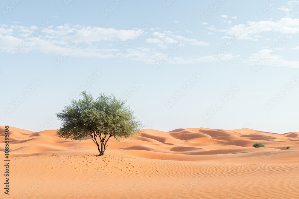 Solitary Resilience: A Tree Amidst Expansive Desert Sands Solitary Resilience: A Tree Amidst Expansive Desert Sands