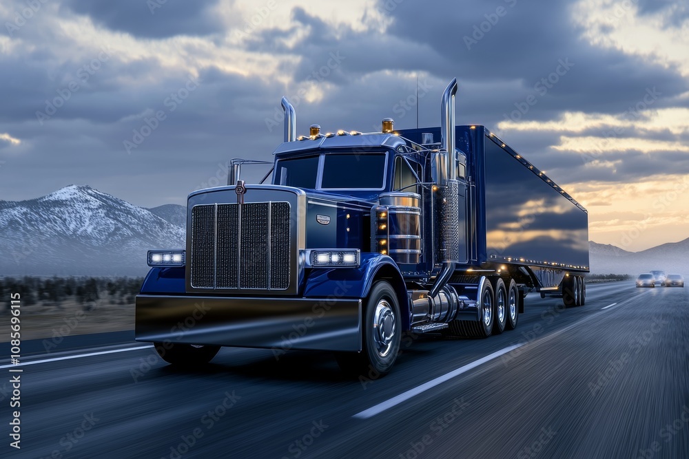 3d rendered illustration of a truck driving on an open highway in a dynamic scene 3d rendered illustration of a truck driving on an open highway in a dynamic scene