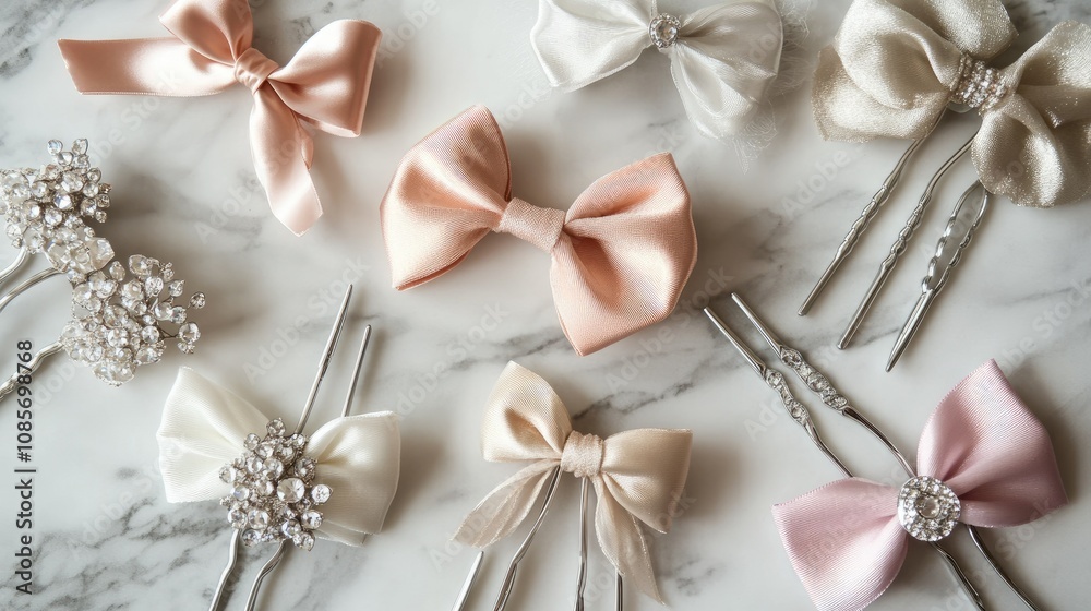 Elegant Hair Accessories Featuring Various Satin and Organza Hair Bows and Decorative Hairpins for Formal Occasions and Everyday Styling Needs Elegant Hair Accessories Featuring Various Satin and Organza Hair Bows and Decorative Hairpins for Formal Occasions and Everyday Styling Needs