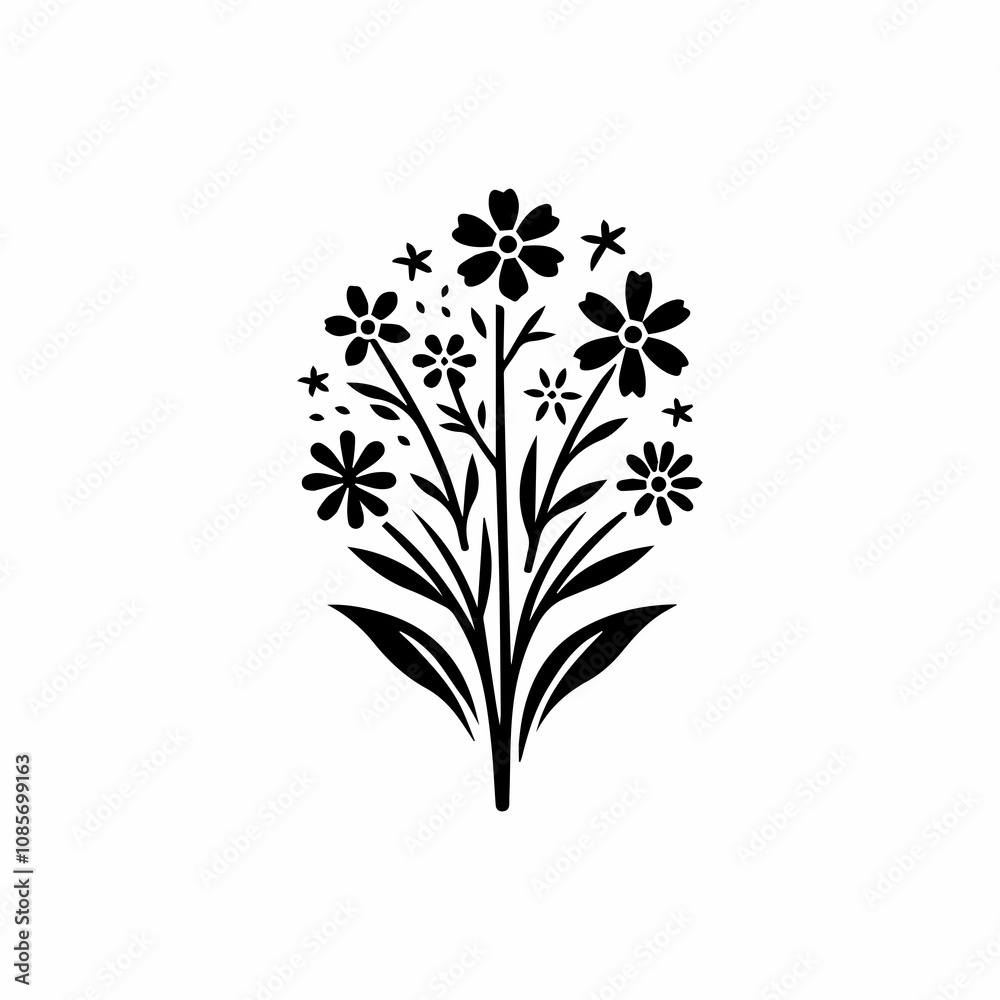 Naklejka premium Hand drawn wild flower silhouette