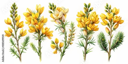 Watercolor Illustration of Gorse Flowers, Watercolor, Illustration, Spring, Gorse Flowers, Nature, Botanical