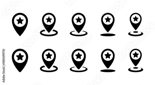 Favorite place icon set collection. Map pin, location with star sign symbol