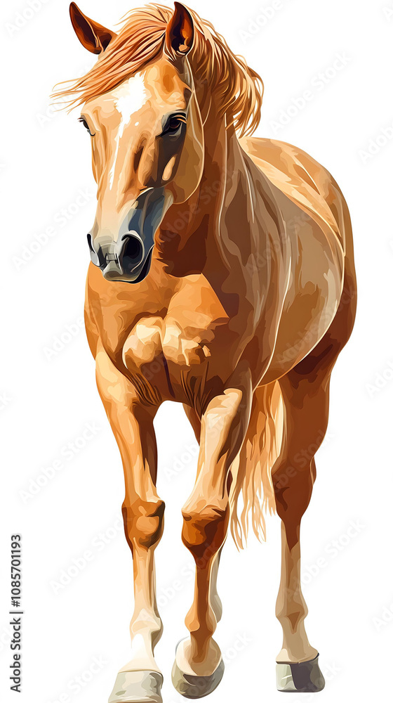 Running white horse illustration with a black mane on a white background Running white horse illustration with a black mane on a white background