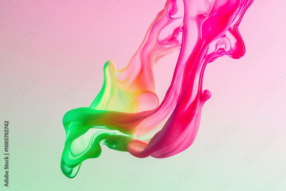 Naklejka premium Colorful Abstract Swirl: Pink and Green Fluid Motion on Soft Background