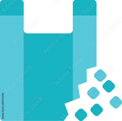 This icon represents a biodegradable plastic bag decomposing into small pieces