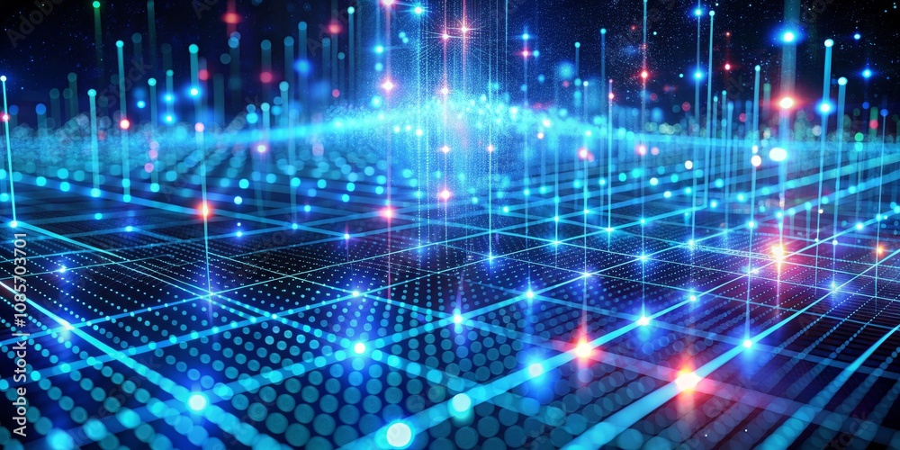 Digital Network Grid with Glowing Lines and Dots, Abstract Technology, Data Visualization, Connectivity , network, data Digital Network Grid with Glowing Lines and Dots, Abstract Technology, Data Visualization, Connectivity , network, data