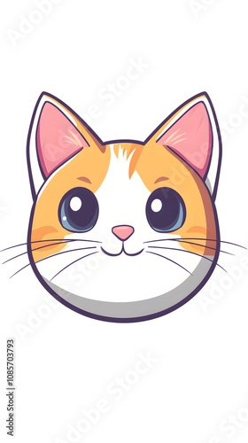 Smiling cartoon kitty sitting with a mouse, a cute and funny feline character