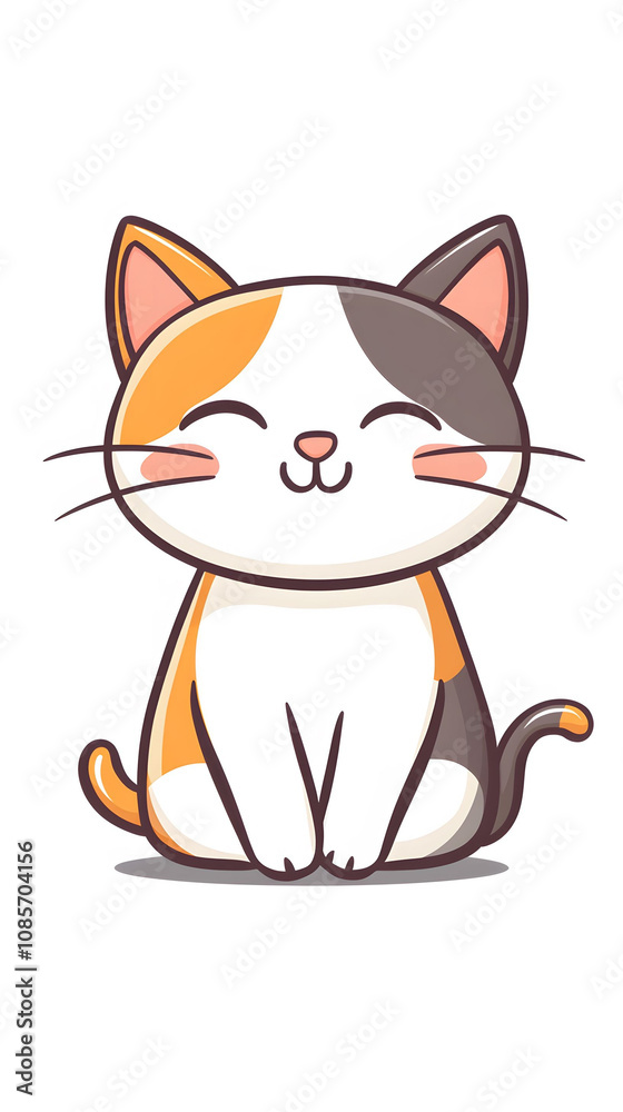 Smiling cartoon kitty sitting with a mouse, a cute and funny feline character Smiling cartoon kitty sitting with a mouse, a cute and funny feline character