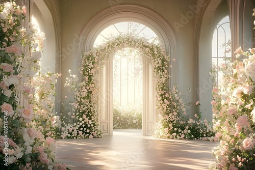 Background with flowers in a wall wedding generative AI