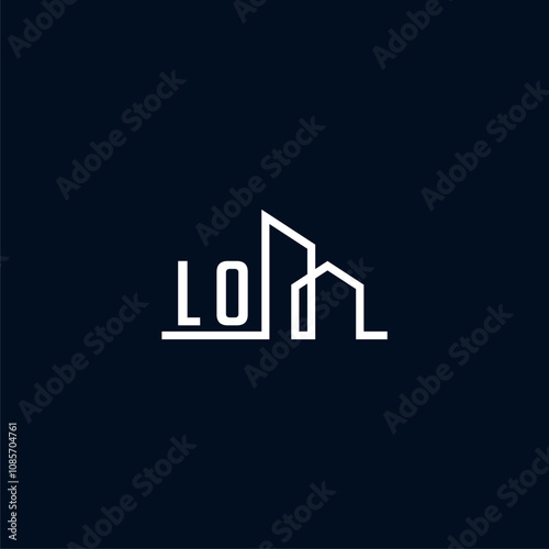 LO initials a sleek and modern logo showcases abstract architectural shapes, emphasizing creativity and innovation in building design against a dark background