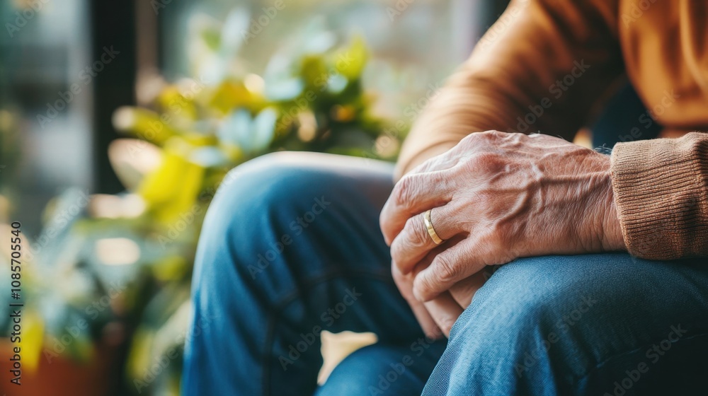 Compassionate caregiver comforting senior Parkinson patient, focusing on disability awareness and human connection Compassionate caregiver comforting senior Parkinson patient, focusing on disability awareness and human connection