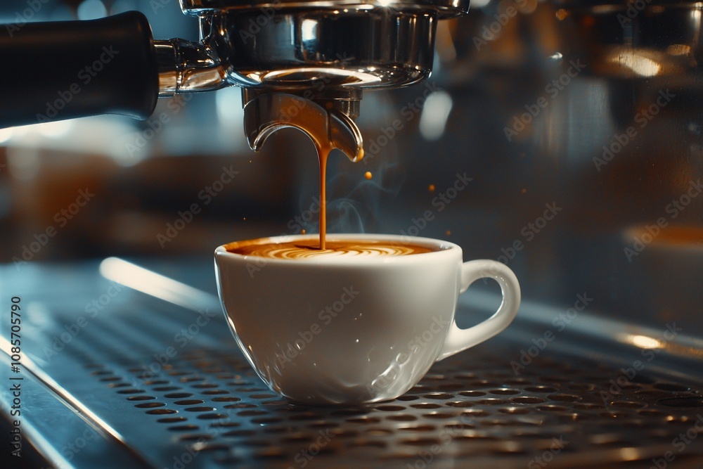 Freshly Brewed Espresso in a Coffee Shop Freshly Brewed Espresso in a Coffee Shop