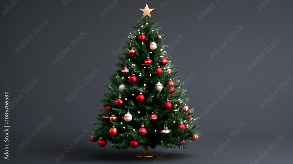 Beautiful decorated Christmas tree with ornaments festive holiday scene Beautiful decorated Christmas tree with ornaments festive holiday scene