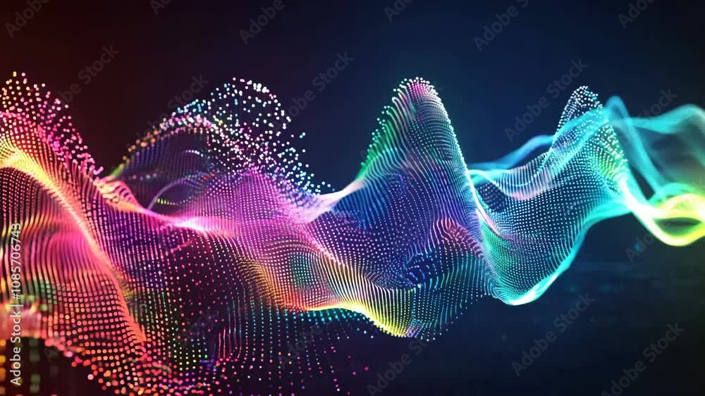 A colorful wave of light is shown in the image. The colors are bright and vibrant, creating a sense of energy and excitement. The wave appears to be moving and changing