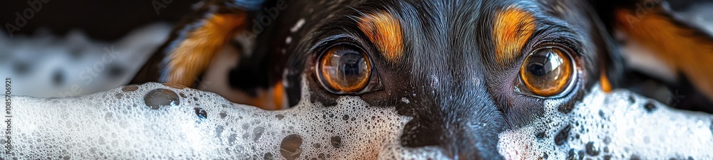 Sweet Dog with Big Curious Eyes and Foamy Paws During Bath Time Sweet Dog with Big Curious Eyes and Foamy Paws During Bath Time