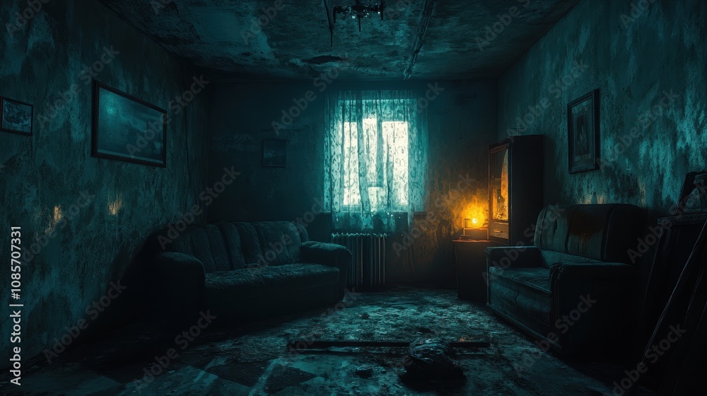 Old room horror light night.