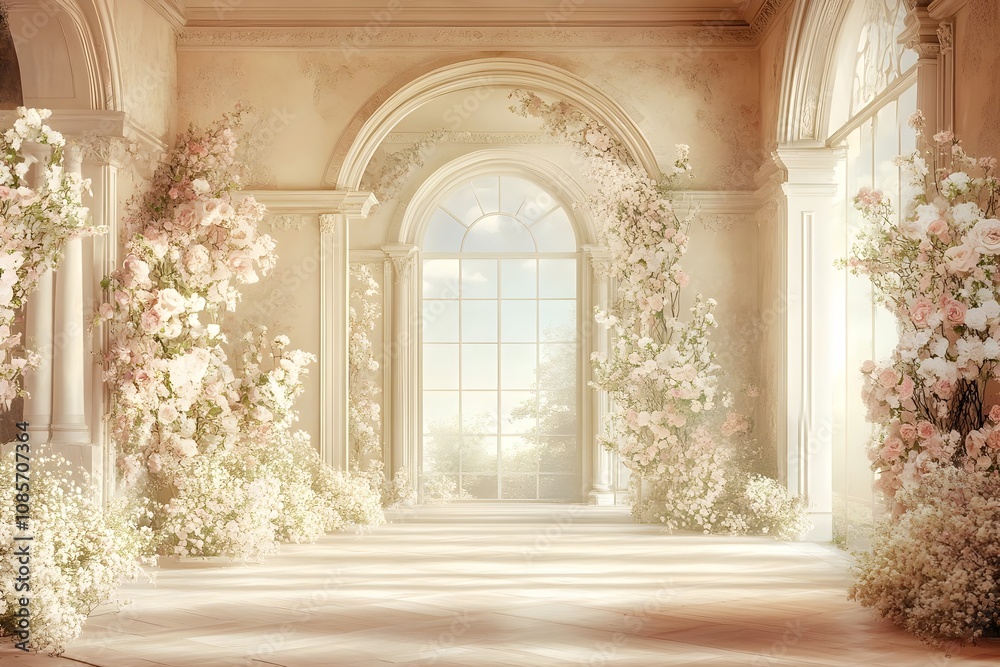 Background with flowers in a wall wedding generative AI Background with flowers in a wall wedding generative AI