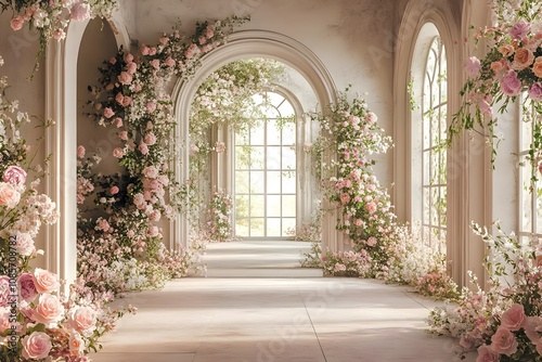 Background with flowers in a wall wedding generative AI