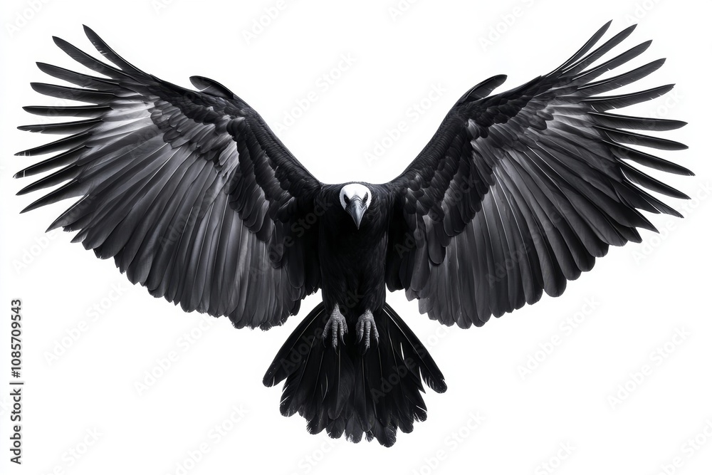 Fototapeta premium Majestic Black Bird in Flight: Capturing the Beauty of Nature's Avian Grace with Striking Wingspan and Subtle Elegance in High-Contrast Photography