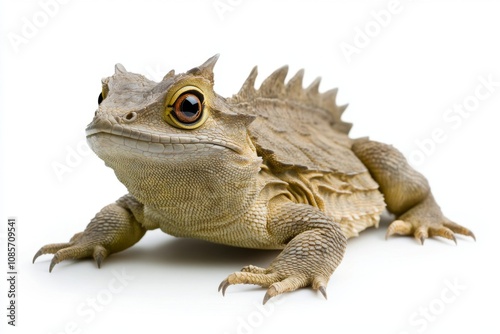 Majestic Horned Dragon Lizard: A Captivating Close-Up of Nature’s Unique Reptile on a Clean White Background