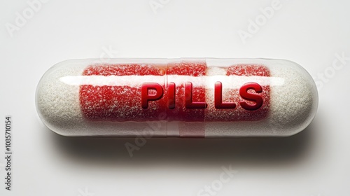 White pill, red text on the pill 