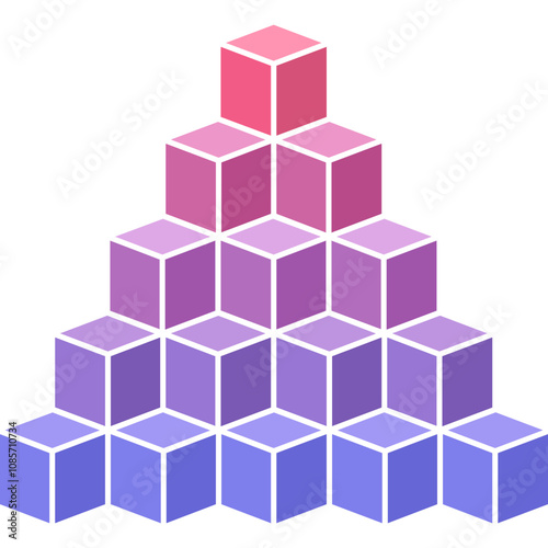 Pyramid shaped hierarchy of 3d cubes elements. Vector color illustration.