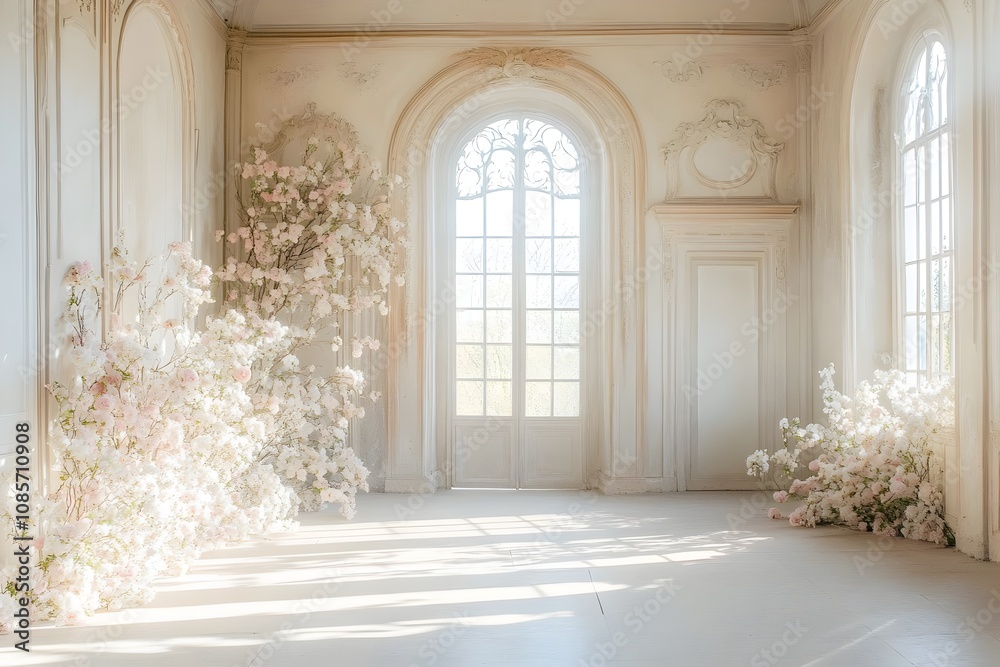 Background with flowers in a wall wedding generative AI Background with flowers in a wall wedding generative AI